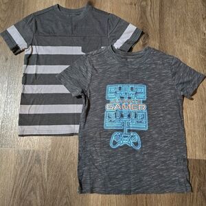 Cat & Jack Boys Shirt Bundle Short Sleeve‎ Gamer Striped Gray Size 6/7 Small